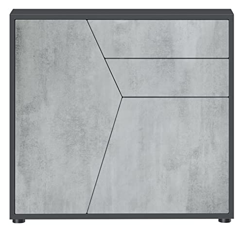 Vladon Sideboard Benny, Made in Germany, Kommode mit 2 Türen und 2 Schubladen, Schwarz matt/Beton Oxid Optik (79 x 74 x 36 cm) von Vladon