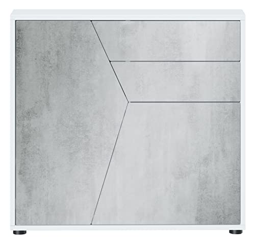 Vladon Sideboard Benny, Made in Germany, Kommode mit 2 Türen und 2 Schubladen, Weiß matt/Beton Oxid Optik (79 x 74 x 36 cm) von Vladon