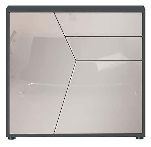 Vladon Sideboard Benny, Made in Germany, Kommode mit 2 Türen und 2 Schubladen, Schwarz matt/Sandgrau Hochglanz (79 x 74 x 36 cm) von Vladon