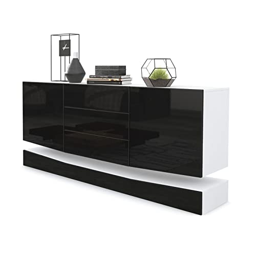 Vladon Sideboard City, Made in Germany, Weiß matt/Schwarz Hochglanz - Moderne Kommode für Ihr Wohnbereich (178 x 72 x 38 cm) von Vladon