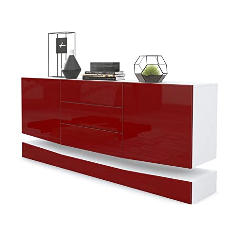 Vladon Sideboard City, Made in Germany, Weiß matt/Bordeaux Hochglanz - Moderne Kommode für Ihr Wohnbereich (178 x 72 x 38 cm) von Vladon