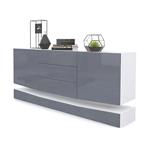 Vladon Sideboard City, Made in Germany, Weiß matt/Grau Hochglanz - Moderne Kommode für Ihr Wohnbereich (178 x 72 x 38 cm) von Vladon