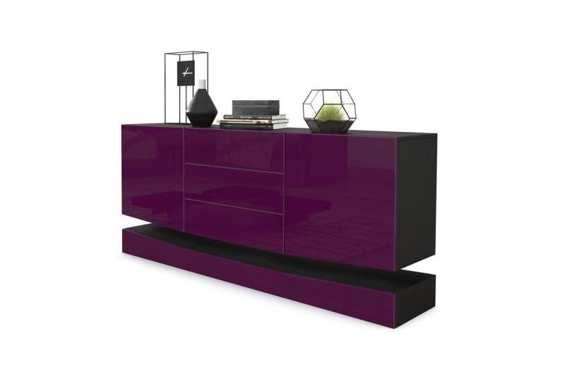 Vladon Sideboard City (Kommode, mit 2 Türen und 3 Schubladen), Schwarz matt/Brombeer Hochglanz (178 x 72 x 38 cm) von Vladon