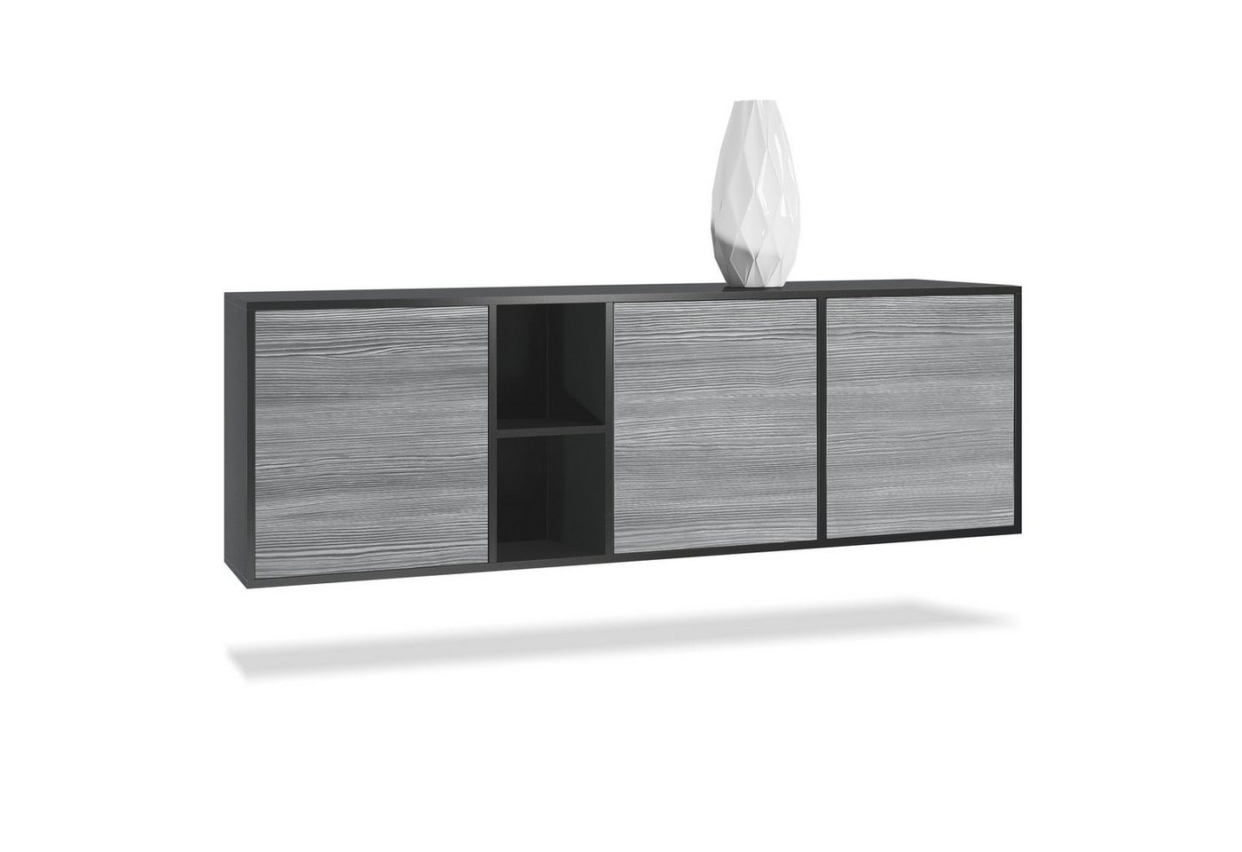 Vladon Sideboard Cuba (Kommode, mit 3 Türen und 2 offene Fächer), Schwarz matt/Avola-Anthrazit (182 x 53 x 35 cm) von Vladon