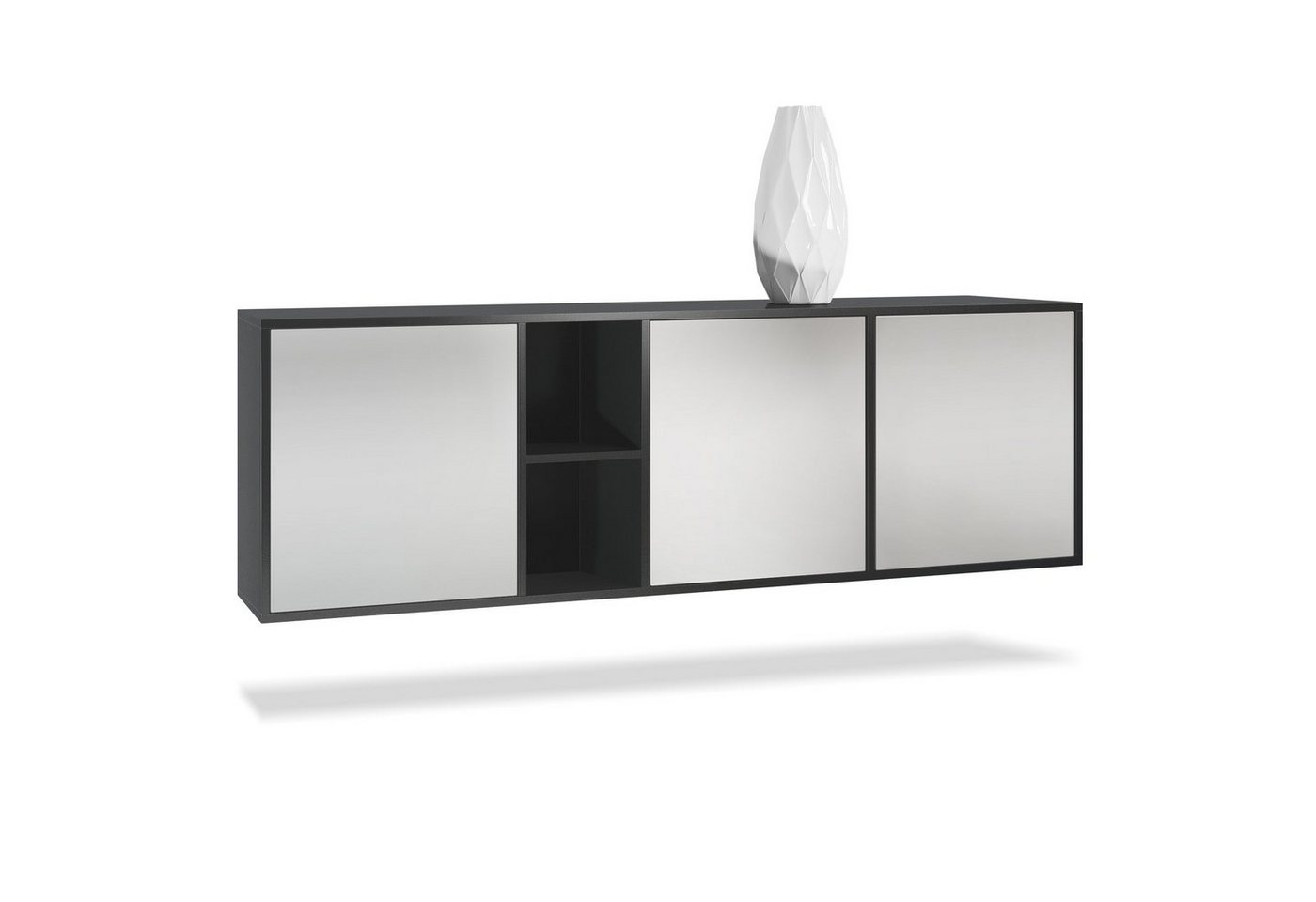 Vladon Sideboard Cuba (Kommode, mit 3 Türen und 2 offene Fächer), Schwarz matt/Hellgrau Seidenmatt (182 x 53 x 35 cm) von Vladon