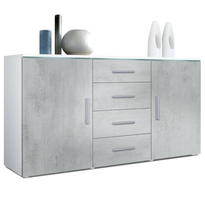 Vladon Sideboard Faro V1 (Kommode, mit 2 Türen und 4 Schubladen), Weiß matt/Beton Oxid Optik (139 x 72 x 35) von Vladon