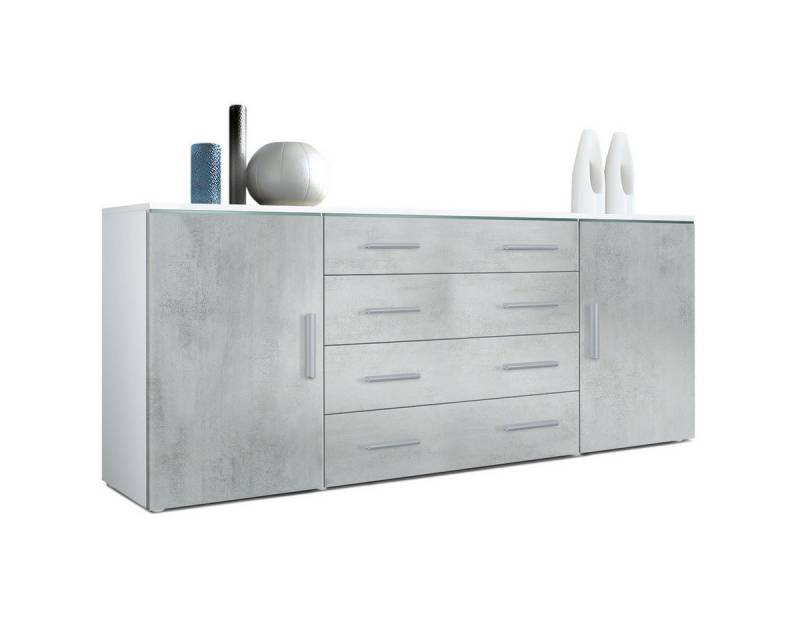 Vladon Sideboard Faro V2 (Kommode, mit 2 Türen und 4 Schubladen), Weiß matt/Beton Oxid Optik (166 x 72 x 35) von Vladon