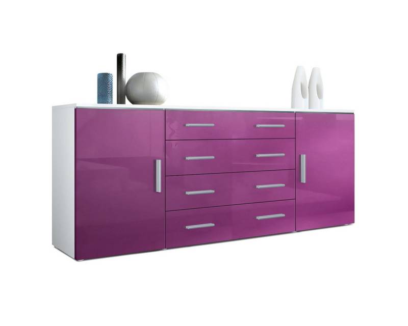 Vladon Sideboard Faro V2 (Kommode, mit 2 Türen und 4 Schubladen), Weiß matt/Brombeer Hochglanz (166 x 72 x 35) von Vladon