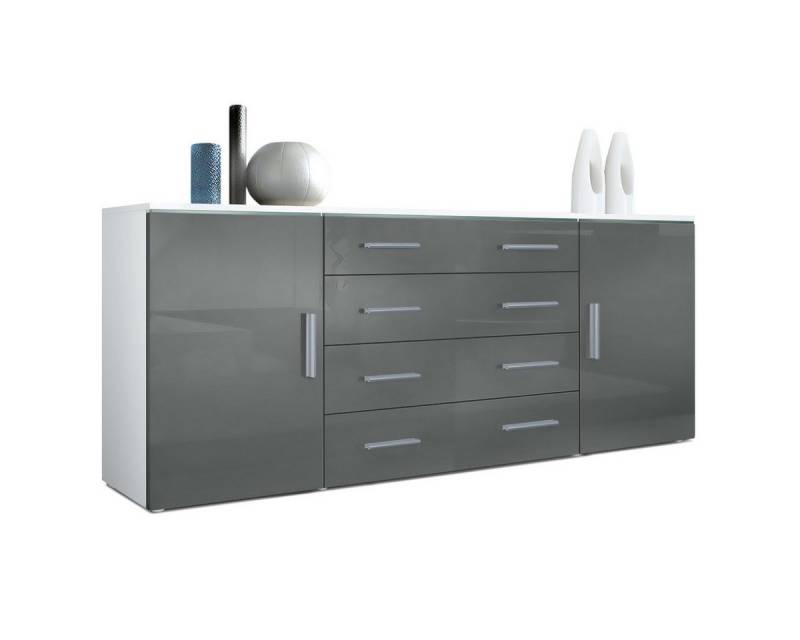 Vladon Sideboard Faro V2 (Kommode, mit 2 Türen und 4 Schubladen), Weiß matt/Grau Hochglanz (166 x 72 x 35) von Vladon