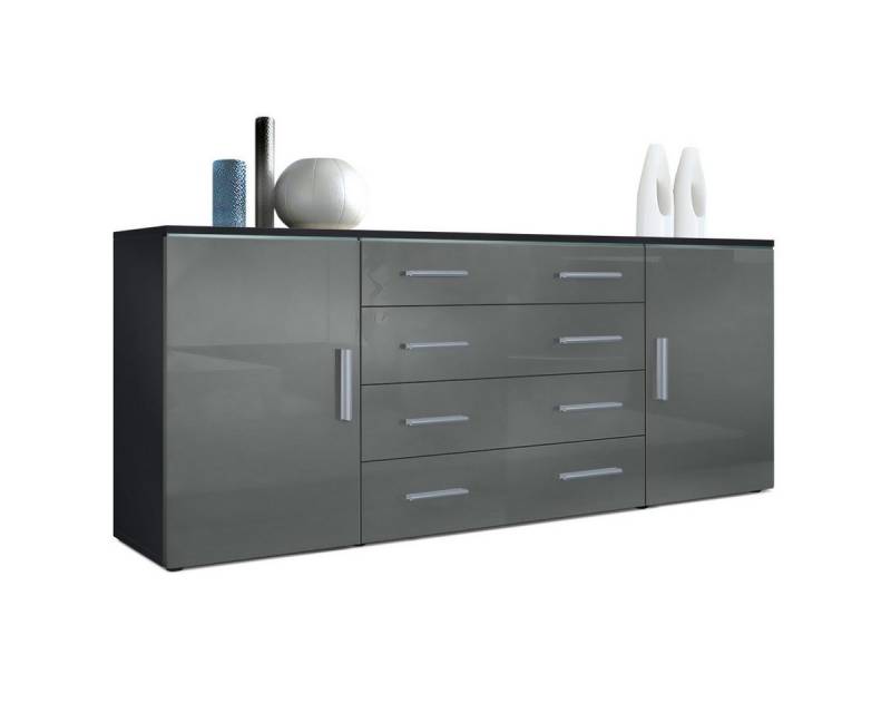 Vladon Sideboard Faro V2 (Kommode, mit 2 Türen und 4 Schubladen), Schwarz matt/Grau Hochglanz (166 x 72 x 35) von Vladon