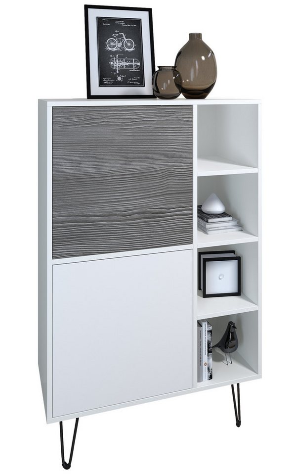 Vladon Sideboard Havana V1 (Schrank mit 2 Türen und 4 offene Fächer, Kommode Made in Germany), Weiß matt / Weiß matt (124 x 79 x 35 cm) von Vladon