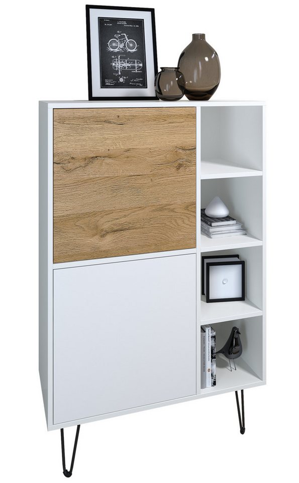 Vladon Sideboard Havana V1 (Schrank mit 2 Türen und 4 offene Fächer, Kommode Made in Germany), Weiß matt / Weiß matt (124 x 79 x 35 cm) von Vladon