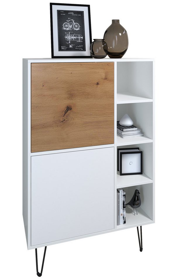 Vladon Sideboard Havana V1 (Schrank mit 2 Türen und 4 offene Fächer, Kommode Made in Germany), Weiß matt / Weiß matt (124 x 79 x 35 cm) von Vladon