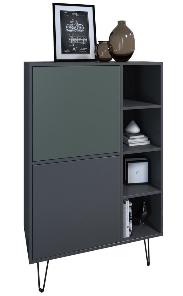 Vladon Sideboard Havana V1 (Schrank mit 2 Türen und 4 offene Fächer, Kommode Made in Germany), Anthrazit matt / Anthrazit matt (124 x 79 x 35 cm) von Vladon