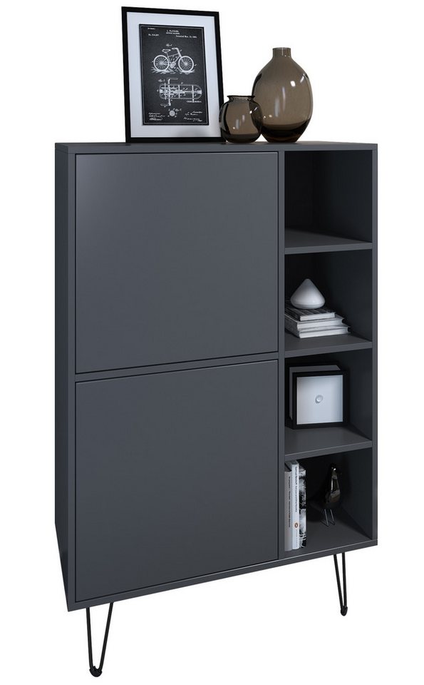 Vladon Sideboard Havana V1 (Schrank mit 2 Türen und 4 offene Fächer, Kommode Made in Germany), Anthrazit matt / Anthrazit matt (124 x 79 x 35 cm) von Vladon