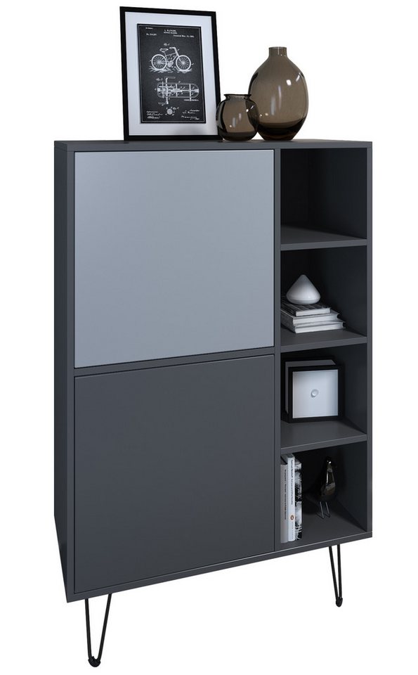 Vladon Sideboard Havana V1 (Schrank mit 2 Türen und 4 offene Fächer, Kommode Made in Germany), Anthrazit matt / Anthrazit matt (124 x 79 x 35 cm) von Vladon
