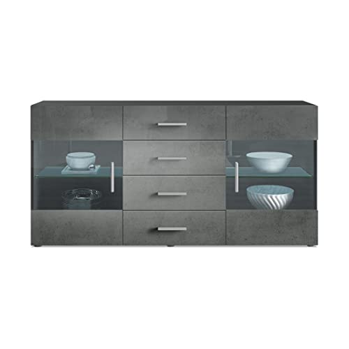 Vladon Sideboard Kommode Bari V1, Made in Germany, Korpus in Schwarz matt/Front in Beton Dunkel Optik (139 x 72 x 35) von Vladon