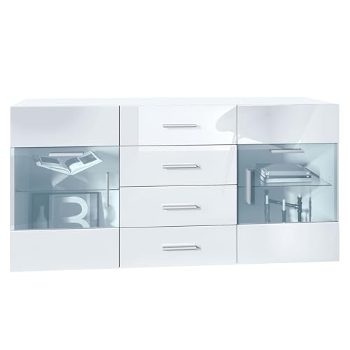 Vladon Sideboard Kommode Bari V1, Made in Germany, Korpus in Weiß matt/Front in Weiß Hochglanz (139 x 72 x 35) Vladon Sideboard Kommode Bari V1, Made in Germany, Korpus in Weiß matt/Front in Weiß Hochglanz (139 x 72 x 35) von Vladon