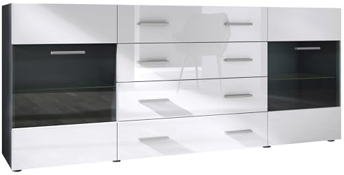 Vladon Sideboard Kommode Bari V2, Made in Germany, Korpus in Schwarz matt/Front in Weiß Hochglanz (166 x 72 x 35) von Vladon