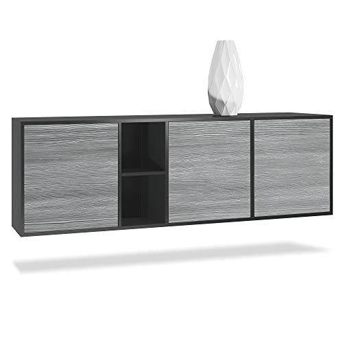 Vladon Kommode Cuba, Made in Germany, Schwarz matt/Avola-Anthrazit - Modernes Sideboard für Ihr Wohnbereich - (BxHxT) 182x53x35 cm von Vladon