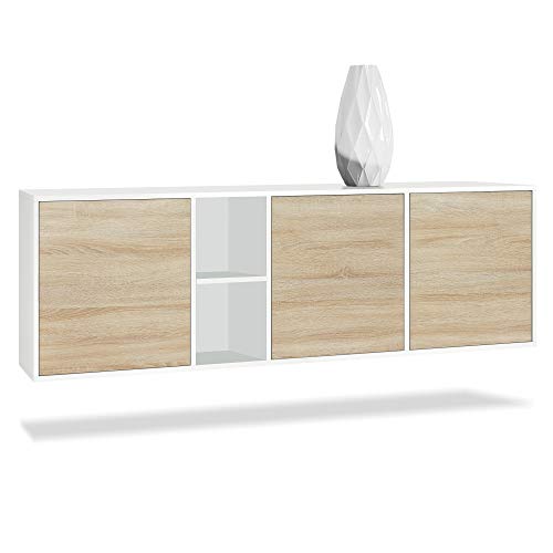 Vladon Kommode Cuba, Made in Germany, Weiß matt/Eiche sägerau - Modernes Sideboard für Ihr Wohnbereich - (BxHxT) 182x53x35 cm von Vladon