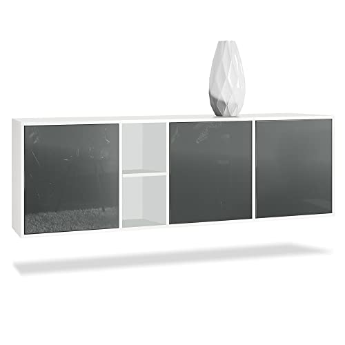 Vladon Kommode Cuba, Made in Germany, Weiß matt/Grau Hochglanz - Modernes Sideboard für Ihr Wohnbereich - (BxHxT) 182x53x35 cm von Vladon