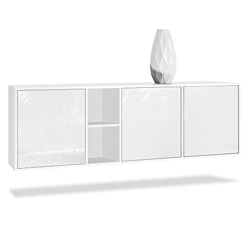 Vladon Kommode Cuba, Made in Germany, Weiß matt/Weiß Hochglanz - Modernes Sideboard für Ihr Wohnbereich - (BxHxT) 182x53x35 cm von Vladon