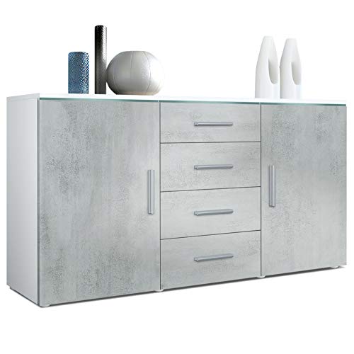 Vladon Sideboard Kommode Faro, Made in Germany, Korpus in Weiß matt/Front in Beton Oxid Optik (139 x 72 x 35) von Vladon