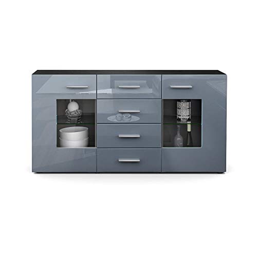 Vladon Sideboard Kommode Grömitz V1, Made in Germany, Korpus in Schwarz matt/Front in Grau Hochglanz (139 x 72 x 35) von Vladon