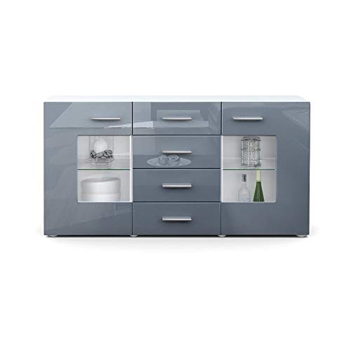Vladon Sideboard Kommode Grömitz V1, Made in Germany, Korpus in Weiß matt/Front in Grau Hochglanz (139 x 72 x 35) von Vladon