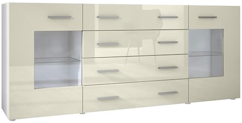 Vladon Sideboard Kommode Grömitz V2, Made in Germany, Korpus in Weiß matt/Front in Creme Hochglanz (166 x 72 x 35) von Vladon