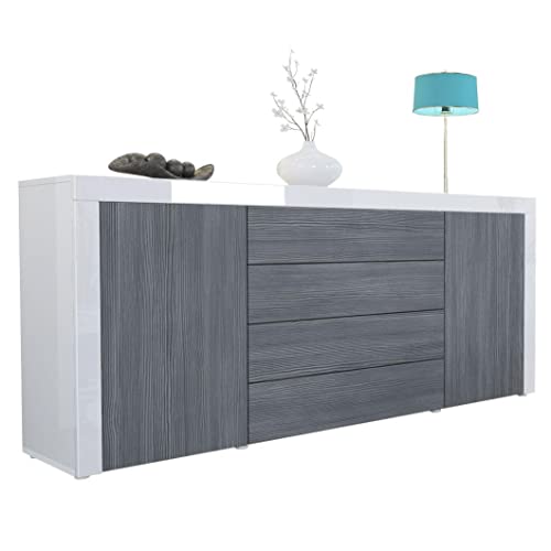 Vladon Sideboard Kommode La Paz, Made in Germany, Korpus in Weiß Hochglanz/Front in Avola-Anthrazit mit Rahmen in Weiß Hochglanz von Vladon