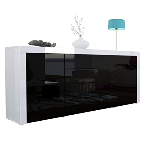 Vladon Sideboard Kommode La Paz, Made in Germany, Korpus in Weiß Hochglanz/Front in Schwarz Hochglanz mit Rahmen in Weiß Hochglanz von Vladon