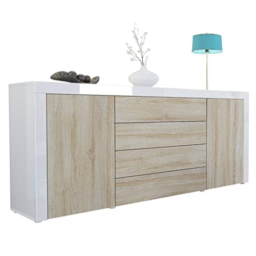 Vladon Sideboard Kommode La Paz, Made in Germany, Korpus in Weiß Hochglanz/Front in Eiche sägerau mit Rahmen in Weiß Hochglanz Vladon Sideboard Kommode La Paz, Made in Germany, Korpus in Weiß Hochglanz/Front in Eiche sägerau mit Rahmen in Weiß Hochglanz von Vladon