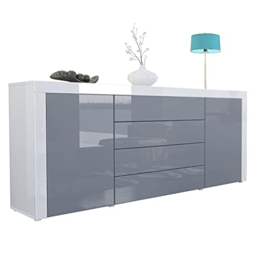 Vladon Sideboard Kommode La Paz, Made in Germany, Korpus in Weiß Hochglanz/Front in Grau Hochglanz mit Rahmen in Weiß Hochglanz von Vladon