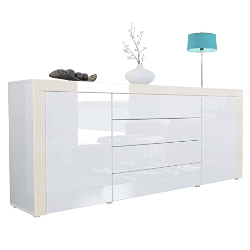 Vladon Sideboard Kommode La Paz, Made in Germany, Korpus in Weiß Hochglanz/Front in Weiß Hochglanz mit Rahmen in Creme Hochglanz Vladon Sideboard Kommode La Paz, Made in Germany, Korpus in Weiß Hochglanz/Front in Weiß Hochglanz mit Rahmen in Creme Hochglanz von Vladon