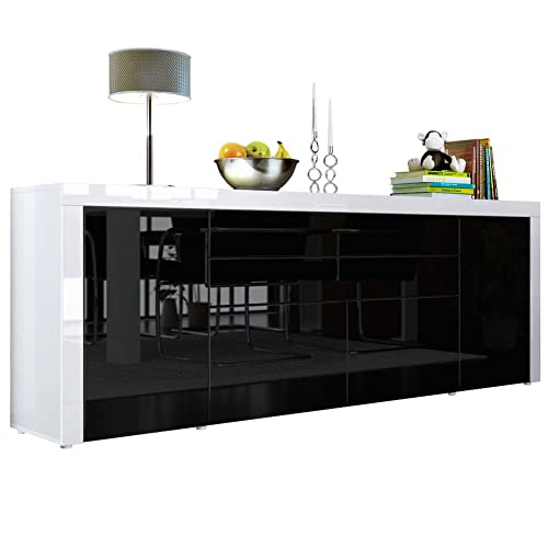 Vladon Sideboard La Paz V2, Made in Germany, Kommode mit 2 Türen, 2 Schubkästen und 2 Klappen, Weiß Hochglanz/Schwarz Hochglanz/Weiß Hochglanz (200 x 72 x 35 cm) von Vladon