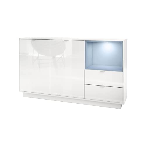 Vladon Sideboard Kommode Metro, Made in Germany, Korpus in Weiß Hochglanz/Fronten in Weiß Hochglanz mit Einsatz in Denim matt, inkl. LED Beleuchtung Vladon Sideboard Kommode Metro, Made in Germany, Korpus in Weiß Hochglanz/Fronten in Weiß Hochglanz mit Einsatz in Denim matt, inkl. LED Beleuchtung von Vladon