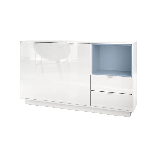 Vladon Sideboard Kommode Metro, Made in Germany, Korpus in Weiß Hochglanz/Fronten in Weiß Hochglanz mit Einsatz in Denim matt Vladon Sideboard Kommode Metro, Made in Germany, Korpus in Weiß Hochglanz/Fronten in Weiß Hochglanz mit Einsatz in Denim matt von Vladon