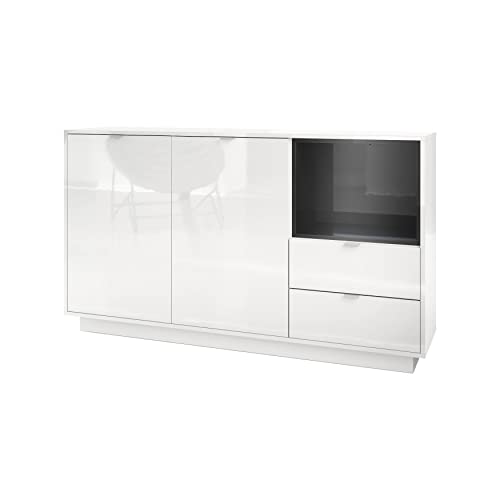 Vladon Sideboard Kommode Metro, Made in Germany, Korpus in Weiß Hochglanz/Fronten in Weiß Hochglanz mit Einsatz in Schwarz Hochglanz Vladon Sideboard Kommode Metro, Made in Germany, Korpus in Weiß Hochglanz/Fronten in Weiß Hochglanz mit Einsatz in Schwarz Hochglanz von Vladon