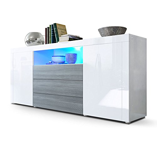 Vladon Sideboard Santiago, Made in Germany, Weiß Hochglanz/Avola-Anthrazit inkl. LED - Moderne Kommode für Ihr Wohnbereich - (BxHxT) 167 x 72 x 35 cm von Vladon