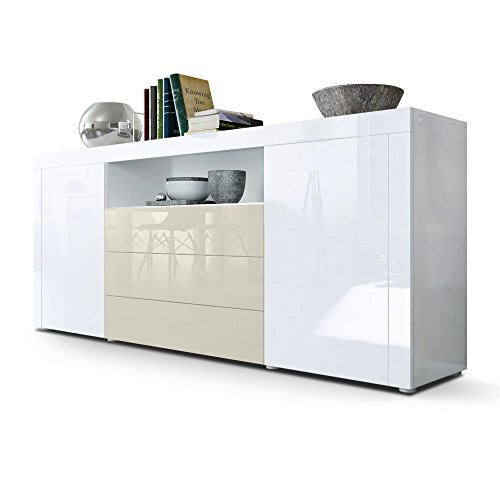 Vladon Sideboard Santiago, Made in Germany, Weiß Hochglanz/Creme Hochglanz - Moderne Kommode für Ihr Wohnbereich - (BxHxT) 167 x 72 x 35 cm von Vladon