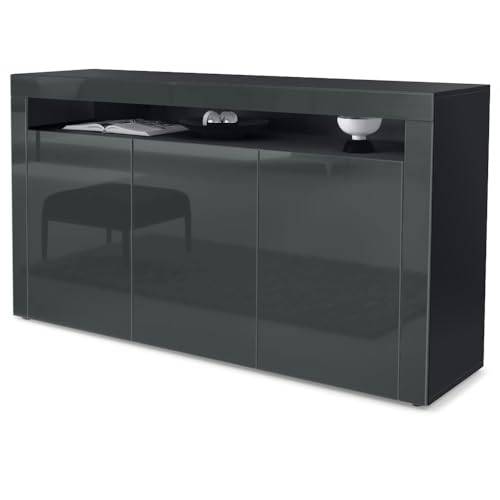 Vladon Sideboard Valencia, Made in Germany, Kommode mit 3 Türen und 1 offenem Fach, Schwarz matt/Grau Hochglanz/Grau Hochglanz (155 x 92 x 40 cm) Vladon Sideboard Valencia, Made in Germany, Kommode mit 3 Türen und 1 offenem Fach, Schwarz matt/Grau Hochglanz/Grau Hochglanz (155 x 92 x 40 cm) von Vladon