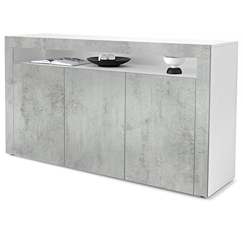 Vladon Sideboard Valencia, Made in Germany, Kommode mit 3 Türen und 1 offenem Fach, Weiß matt/Beton Oxid Optik/Beton Oxid Optik (155 x 92 x 40 cm) von Vladon