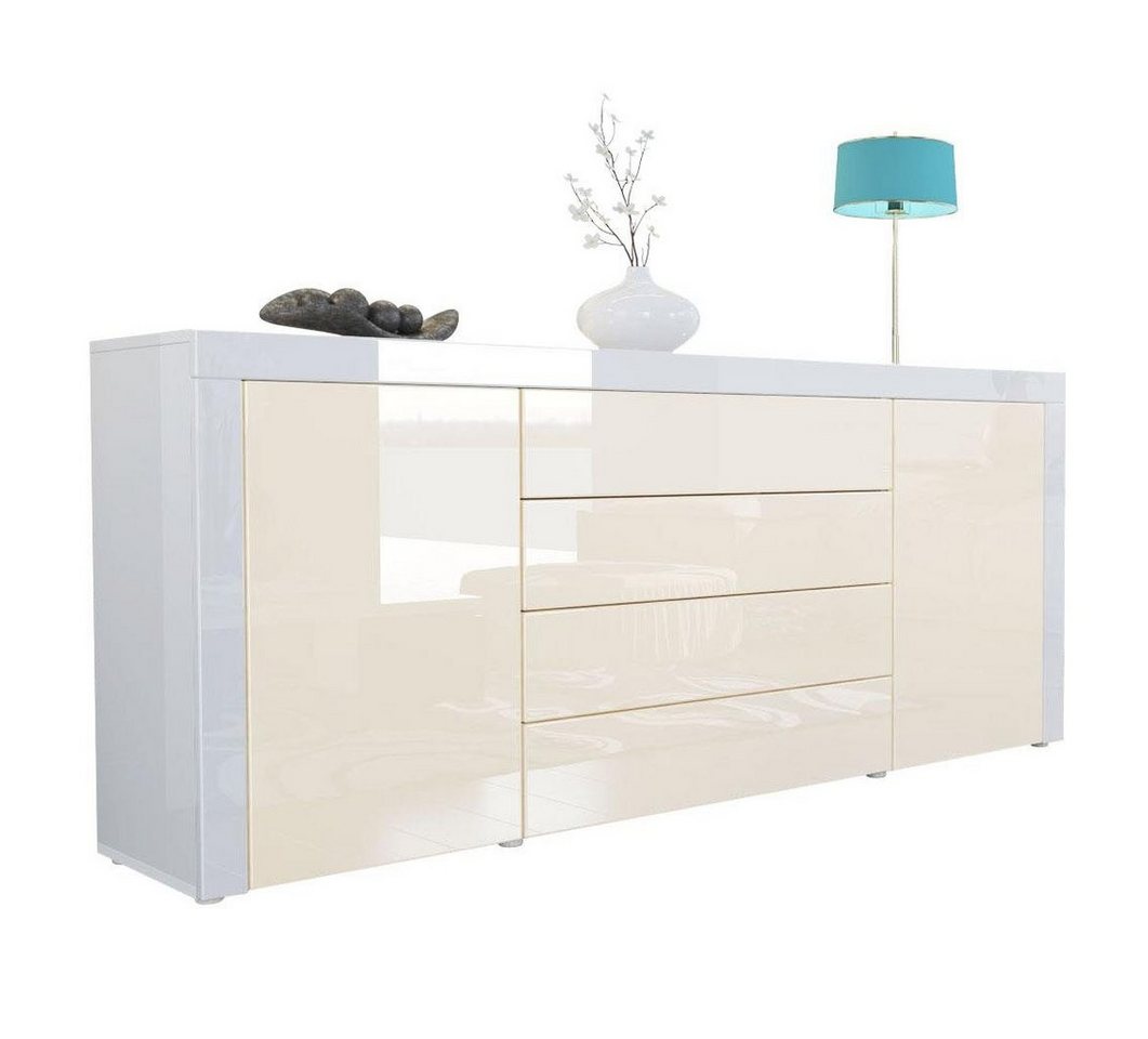 Vladon Sideboard La Paz (Kommode, mit 2 Türen und 4 Schubladen), Creme Hochglanz / Weiß Hochglanz (167 x 72 x 35) von Vladon