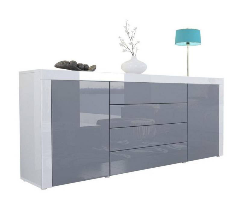 Vladon Sideboard La Paz V1 (Kommode, mit 2 Türen und 4 Schubladen), Grau Hochglanz / Weiß Hochglanz (167 x 72 x 35) von Vladon
