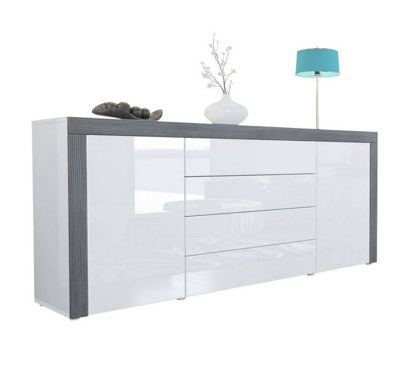 Vladon Sideboard La Paz V1 (Kommode, mit 2 Türen und 4 Schubladen), Weiß Hochglanz / Avola-Anthrazit (167 x 72 x 35) von Vladon