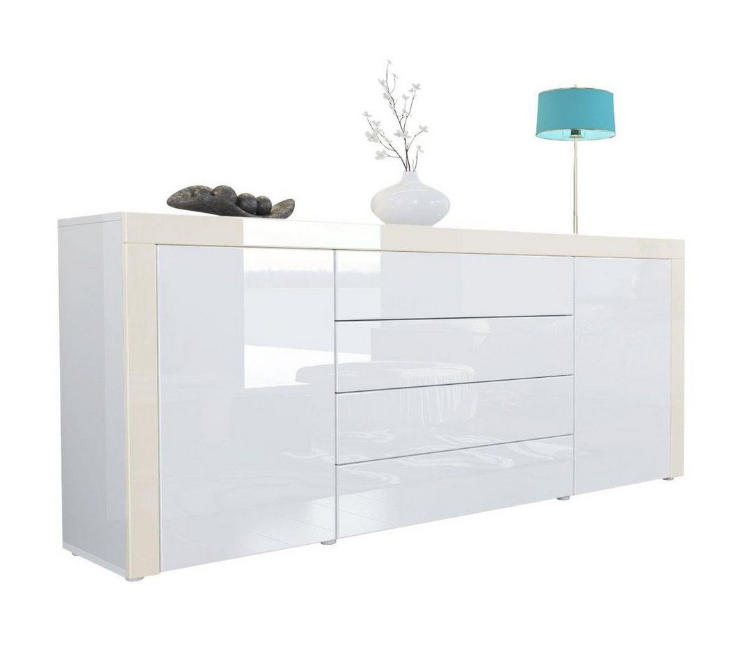 Vladon Sideboard La Paz (Kommode, mit 2 Türen und 4 Schubladen), Weiß Hochglanz / Creme Hochglanz (167 x 72 x 35) von Vladon