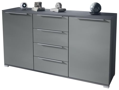 Vladon Sideboard Linio V1, Anrichte mit 2 Türen und 4 Schubladen, Anthrazit matt/Graphit Seidenmatt (138,5 x 75,5 x 35 cm) von Vladon