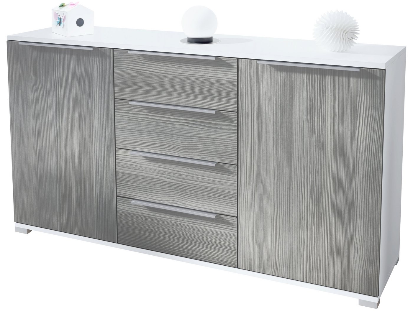 Vladon Sideboard Linio V1 (Anrichte, mit 2 Türen und 4 Schubladen), Weiß matt/Avola-Anthrazit (138,5 x 75,5 x 35 cm) von Vladon